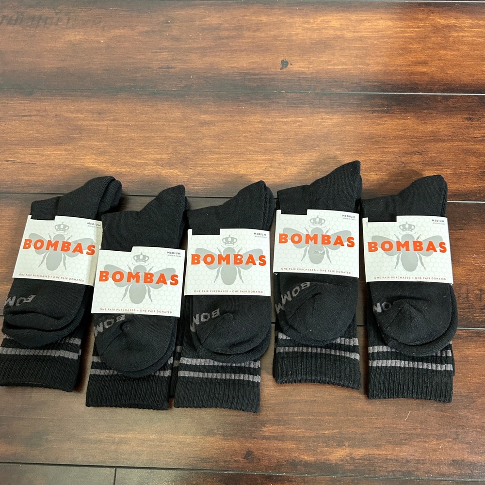 Bombas Crew Socks Unisex Medium Black Grey 5 Pairs NEW